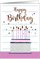Birthday Cake with Candles and Stars Pink Vibe card
