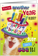 Birthday Humour Funny Cat with Cake Hat card