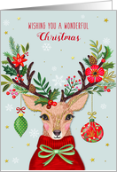 Merry Christmas with Cute Deer and Mistletoe card