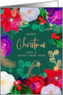 Merry Christmas with Mistletoe and Flowers card
