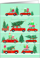 Jolly Red Car Parade for Christmas card