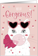 Cute Cat Hello Gorgeous Pink Vibes card