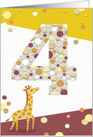 Fourth Birthday with Cute Giraffe card