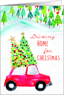 Driving Home for Christmas with Xmas Tree card