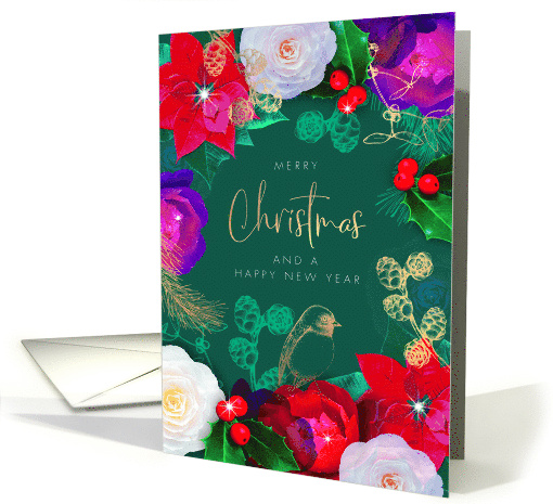 Merry Christmas with Mistletoe and Flowers card (1810770)