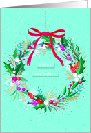 Merry Christmas with Xmas Wreath and Mistletoes card