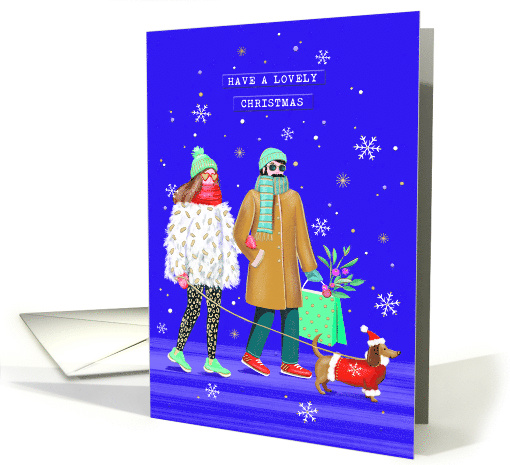 Lovely Christmas Wishes with Cute Couple and Dog card (1810902)