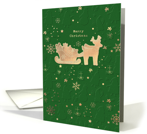 Golden Reindeer Pulls Sleigh with Xmas Gifts card (1810928)