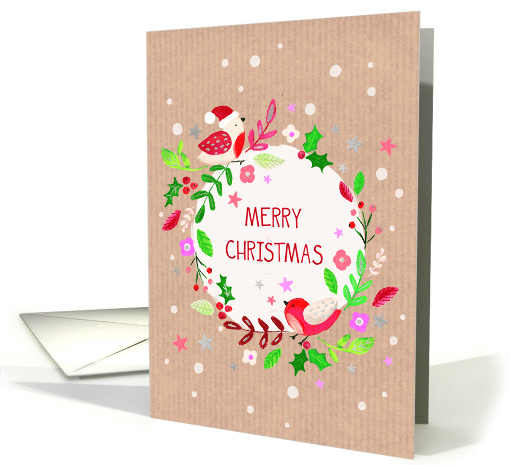 Merry Christmas with Cute Birds and Mistletoe card (1811114)