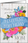 Birthday for Mom with Butterfly Flowers and Rustic Wood Background card
