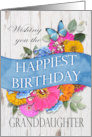 Granddaughter Birthday Butterfly Flowers on Rustic Wood Background card