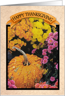 Thanksgiving General Card with Rustic Pumpkin and Bright Flowers card