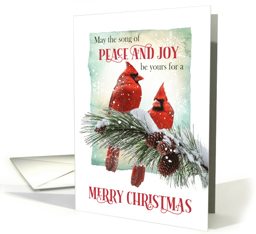Christmas Peace and Joy with Two Cardinals on a Snowy Branch card