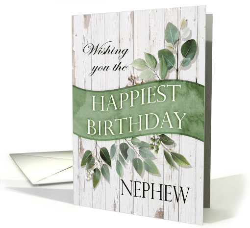 Birthday for Nephew with Rustic Wood and Leaves and Berries card