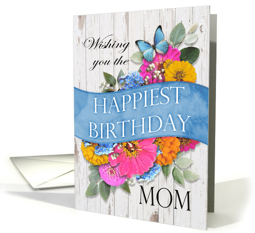 Birthday for Mom with Butterfly Flowers and Rustic Wood... (1906330)