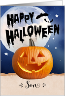 Halloween for Son Happy Pumpkin with Full Moon and Bat card
