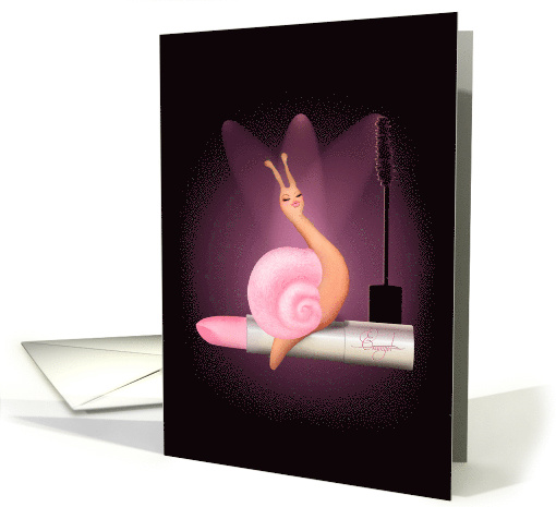 Happy Birhtday for Her Diva Pink Lady Snail Posing on a Lipstick card