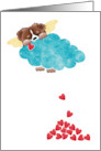 Australian Shepherd With Wings Hiding Behind a Cloud Dropping Hearts card