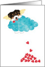 Australian Shepherd With Wings Hiding Behind a Cloud Dropping Hearts card