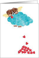 Australian Shepherd With Wings Hiding Behind a Cloud Dropping Hearts card