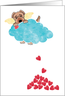 Airedale Terrier With Wings Hiding Behind a Cloud Dropping Hearts card