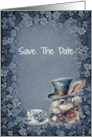 Save The Date in Blue Tones with a Rabbit and Teacup card