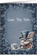 Save The Date in Blue Tones with a Rabbit and Teacup card