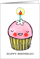 for Girls Happy Birthday Pink Cupcake with Candle card