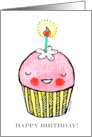 for Girls Happy Birthday Pink Cupcake with Candle card