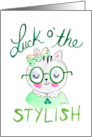 St. Patrick’s Day Stylish Cat Wearing Green card
