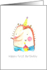 Happy First Birthday Hedgehog Holding Cupcake card