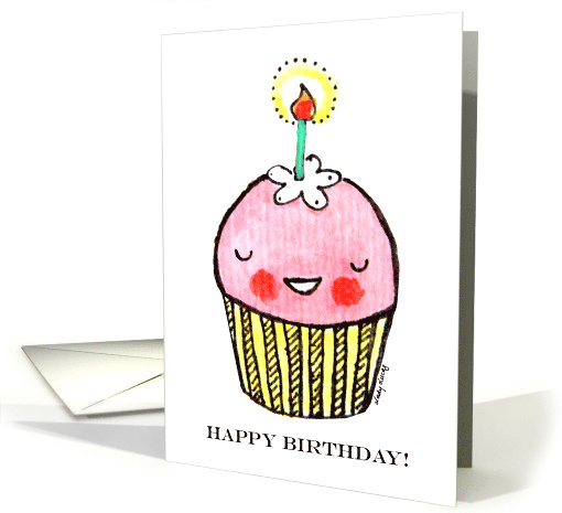 for Girls Happy Birthday Pink Cupcake with Candle card (1828442)