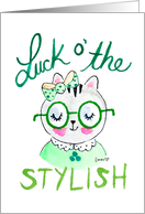 St. Patrick’s Day Stylish Cat Wearing Green card