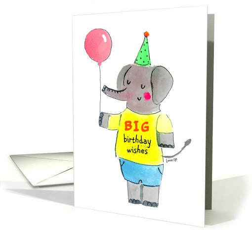 Birthday Wishes Elephant Holding a Balloon card (1828474)