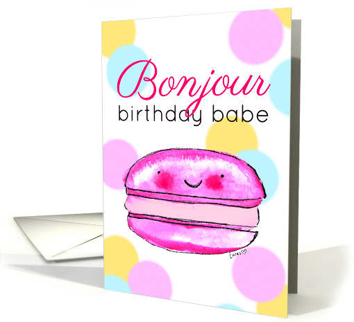 For Her Birthday Pink Macaron with Happy Colorful Dots card (1837182)