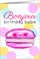 For Her Birthday Pink Macaron with Happy Colorful Dots card