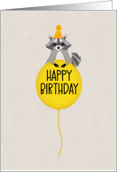 Birthday Balloon and Raccoon with a Party Hat card