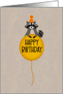 Birthday Balloon and Raccoon with a Party Hat card
