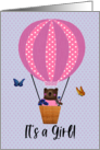 Baby Girl Hot Air Balloon with Bear and Mouse card