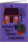 Spooky Halloween Cottage Graveyard Bike card