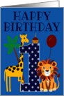 1st Birthday for Boy with Giraffe and Lion card