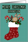 Christmas for Grandson Stocking with Bunny card