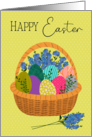 Easter Basket full of Decorated Eggs and Flowers card