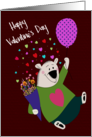 Valentines Day Bear with Balloon and Flowers card