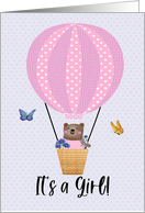 Baby Girl Hot Air Balloon with Bear and Mouse card