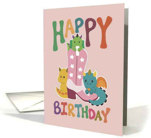 Happy Birthday Dragons on Cowgirl Boot card (1848134)