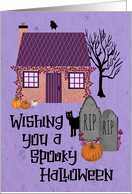 Spooky Halloween Cottage Graveyard Bike card