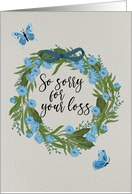 Sympathy Blue Flowers Wreath and Butterflies card