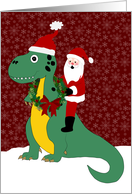Christmas Santa Riding Dinosaur card