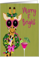 Christmas Merry and Bright Giraffe with Wreath and Drink card
